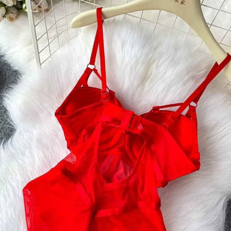 Sexy spicy girl with chest cushion jumpsuit women's summer new see through mesh slimming sexy niche design camisole vest