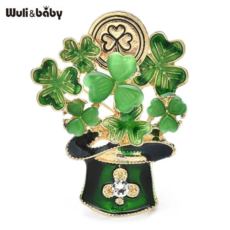 PENDRA Shamrocka Opal Shamrock Leaf Brooch