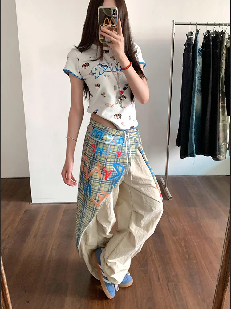 PENDRA Ribbon Patchwork High Waist Parachute Pants