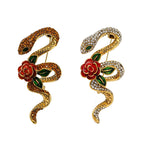 PENDRA Rhinestone Rose-flower Snake Brooch