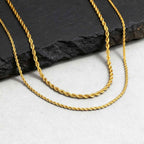 2pcs Men's Chain Necklace,Stainless Steel Black Gold Silver Color Twisted Rope Chain Collars,Trendy Punk Basic Chains Gift
