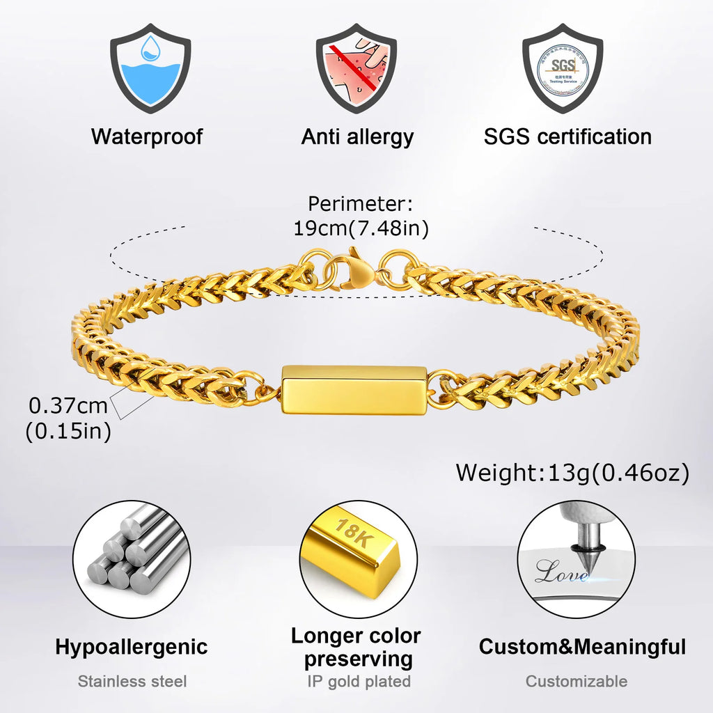 Papa Bracelet for Men Boys,21cm Waterproof Stainless Steel Franco Chain Links Wristband,Stylish Father's Day Gift