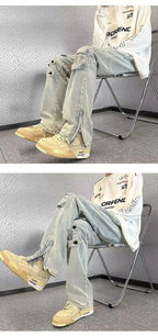 Original Luxury 2026 Brands Clothing Design Pants Men's High Street Tooling Jeans Niche High-end Zipper Split Micro-flared Pants