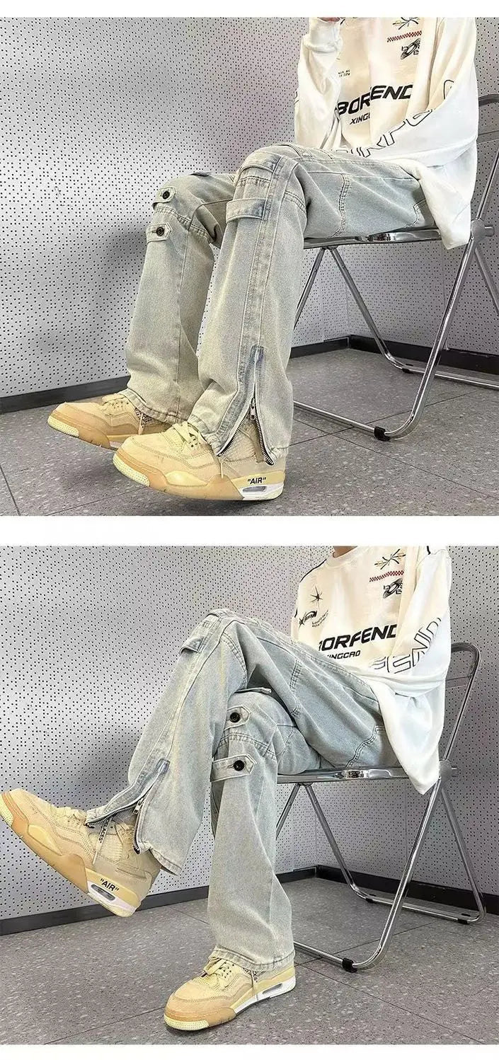 Original Luxury 2026 Brands Clothing Design Pants Men's High Street Tooling Jeans Niche High-end Zipper Split Micro-flared Pants