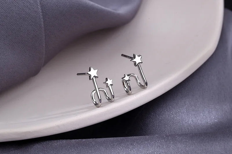 PENDRA Silver Stamp Star Earrings