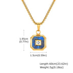 Stylish Square Pendant Necklaces for Men,Small Geometric Natural Stone Stainless Steel Pendant,Center Zircon Collars Gift