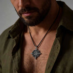 Retro Viking Rune Compass Necklace for Men Boys,Gun black Stainless Steel Talisman Collars,Stylish Punk Jewelry Gift