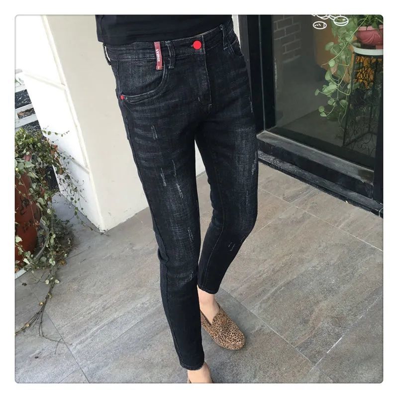 High Quality Stylish Low Rise Men's Designer Clothes New Blue Embroidered Jeans for Men Slim Kpop Style Students Cowboy Pants