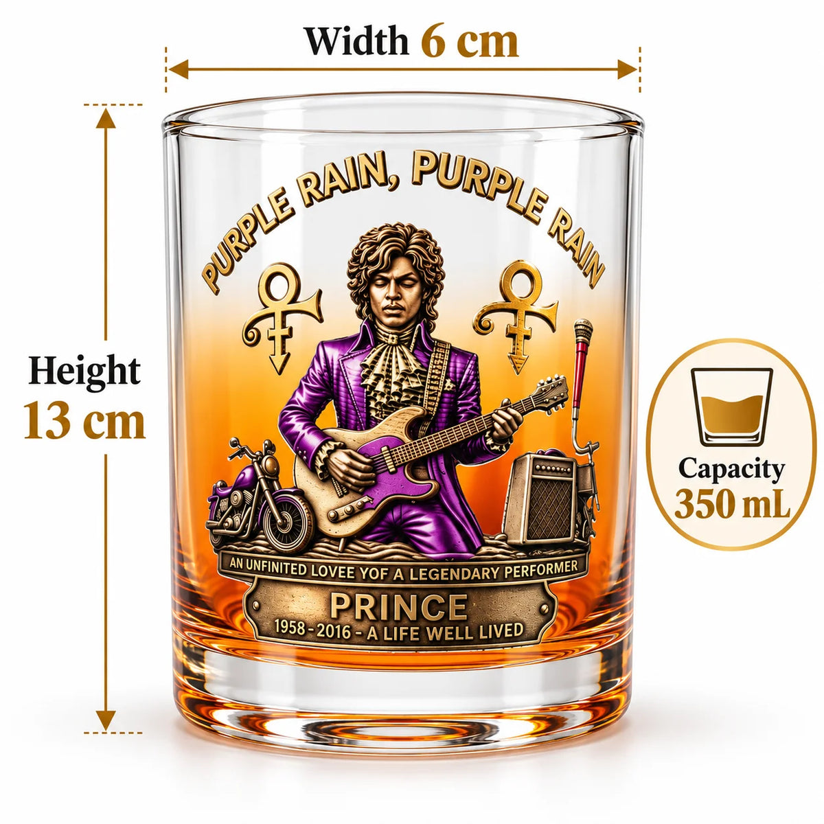 Purple Rain Inspired Whiskey Glass Collectible Drinkware Music Fan Gift Decorative Glass Tumbler