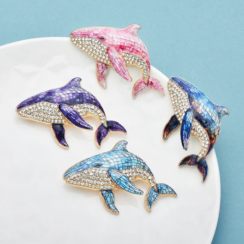 PENDRA Ocean Rhinestone Whale Brooch