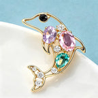PENDRA Crystal Leaping Dolphin Fish Brooch