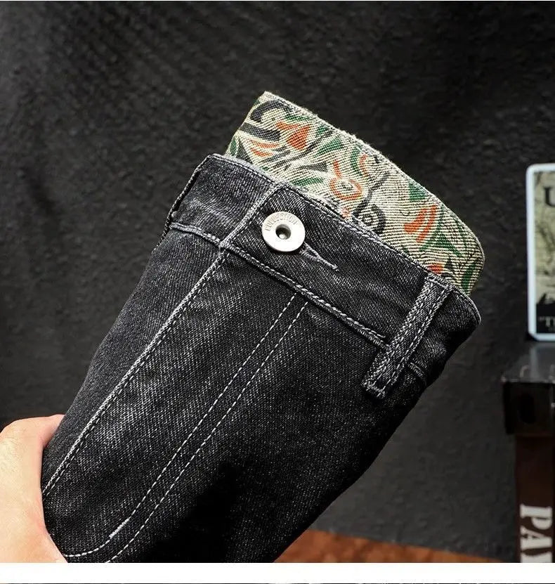Men's Work Pants 2025 Spring Autumn Men's Casual Jeans New Slim Foot-bound Pants Explosive Street Luxury Washed Elastic Trousers