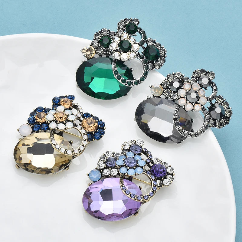 PENDRA Floracircle Round Crystal Flower Brooch