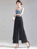 Chiffon Wide Wide Trousers Female Elegant Vintage New Pants Summer Thin Split Loose Skirt Pants Women Black Green