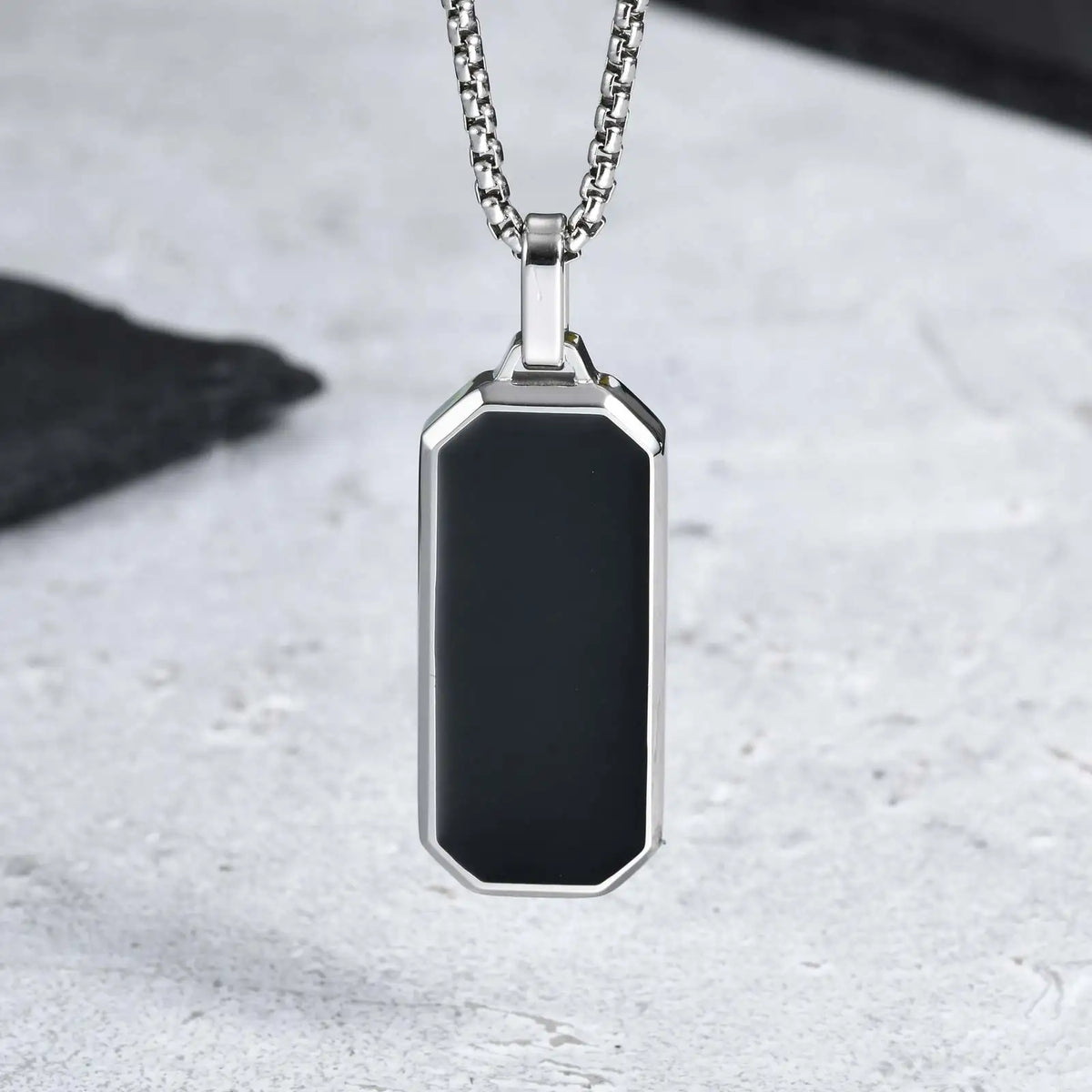 Stylish Men's Black Enamel Necklace,Stainless Steel Geometric Square Small Dogtags Necklace,Anniversary Birthday Father Gift