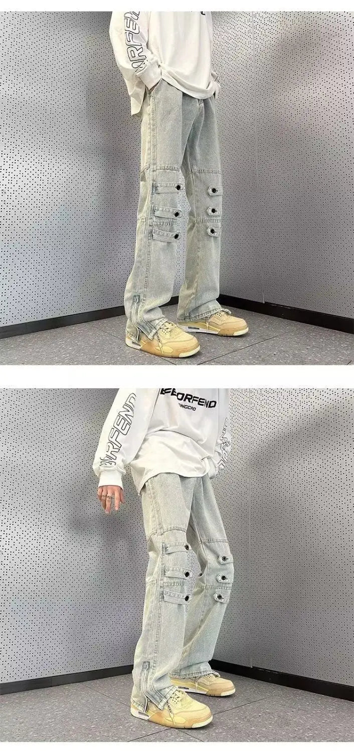 Original Luxury 2026 Brands Clothing Design Pants Men's High Street Tooling Jeans Niche High-end Zipper Split Micro-flared Pants