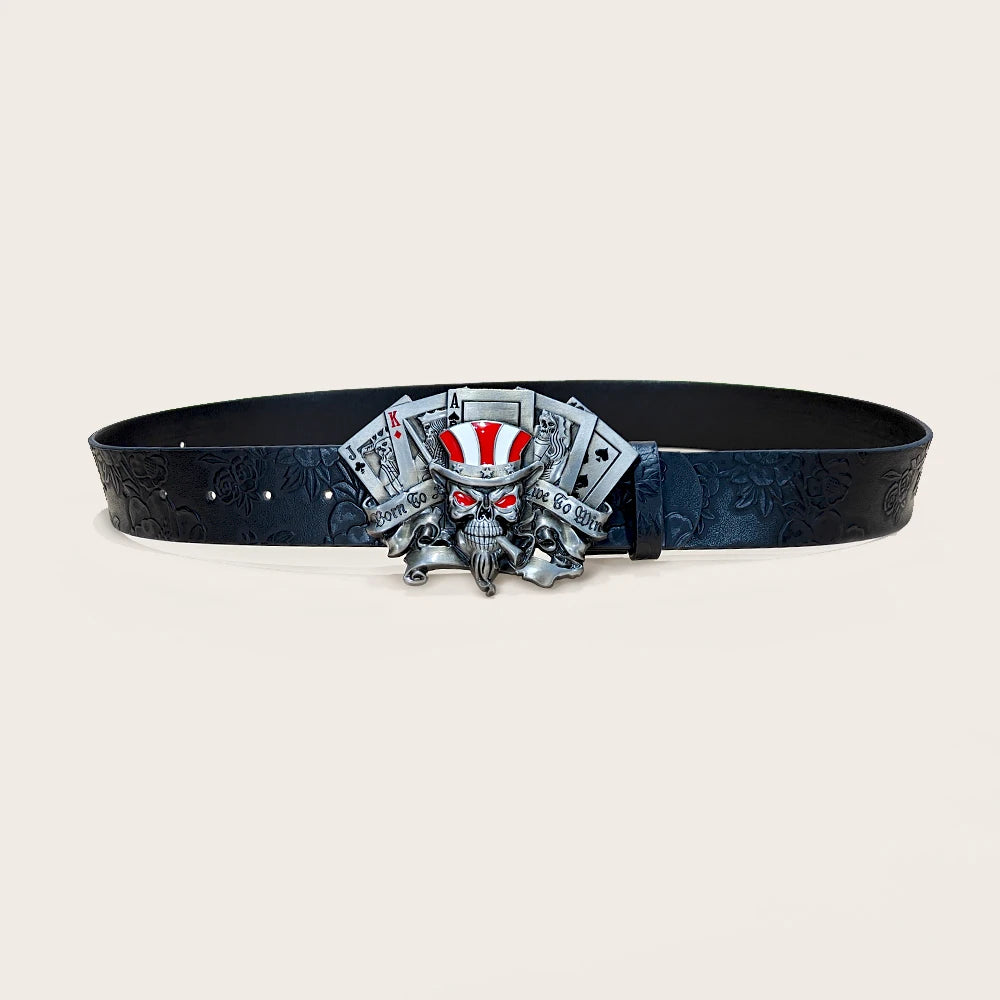 Gothic Accessories PU Leather Belt For men and women Skull Buckle Halloween Cosplay Decoration Floral Engraved Belt for Jeans