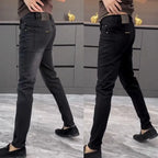 High-end Jeans Men's Spring and Summer Versatile Slim Pants  Black Trendy Brand Business Trousers Men Clothing Low Rise Jeans