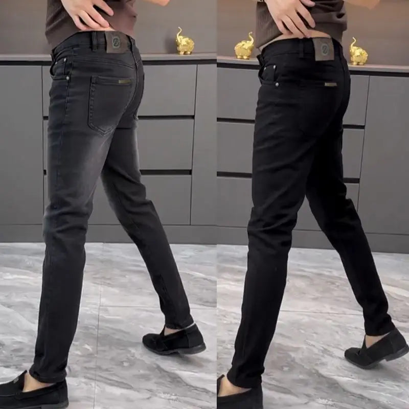 High-end Jeans Men's Spring and Summer Versatile Slim Pants  Black Trendy Brand Business Trousers Men Clothing Low Rise Jeans