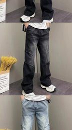 PENDRA Drawstring Elastic Waist Harlan Straight Black Cargo Hombre Jeans