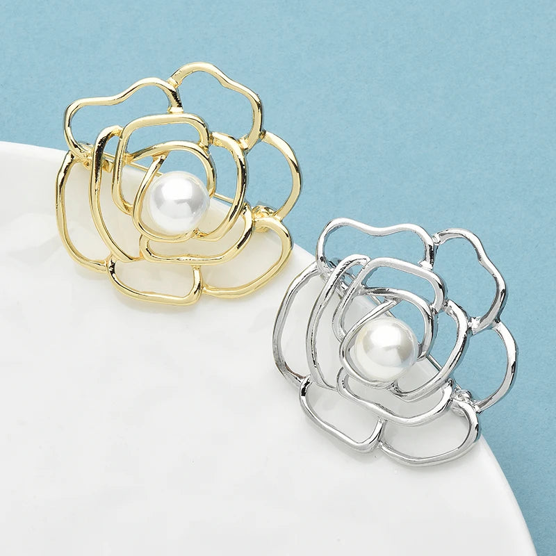 PENDRA Roselle Pearl Hollow-Flower Brooch