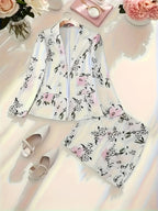 Elegant two-piece set, fashionable double breasted lapel suit jacket and high waisted floral print mini skirt, new women's set