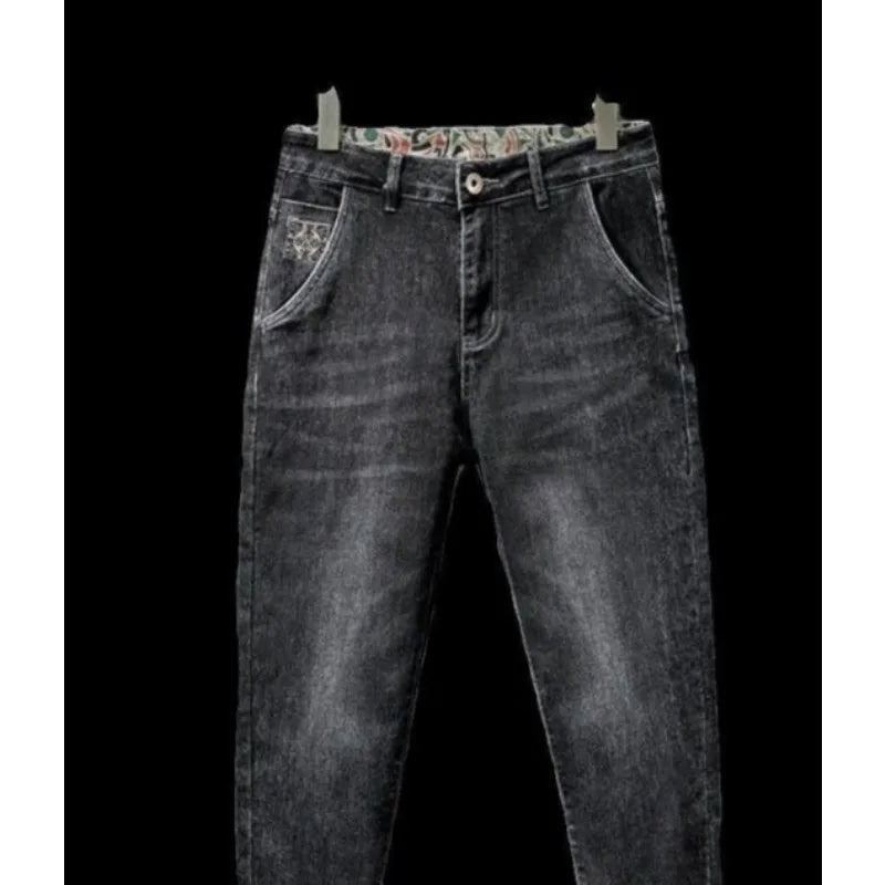 Men's Work Pants 2025 Spring Autumn Men's Casual Jeans New Slim Foot-bound Pants Explosive Street Luxury Washed Elastic Trousers