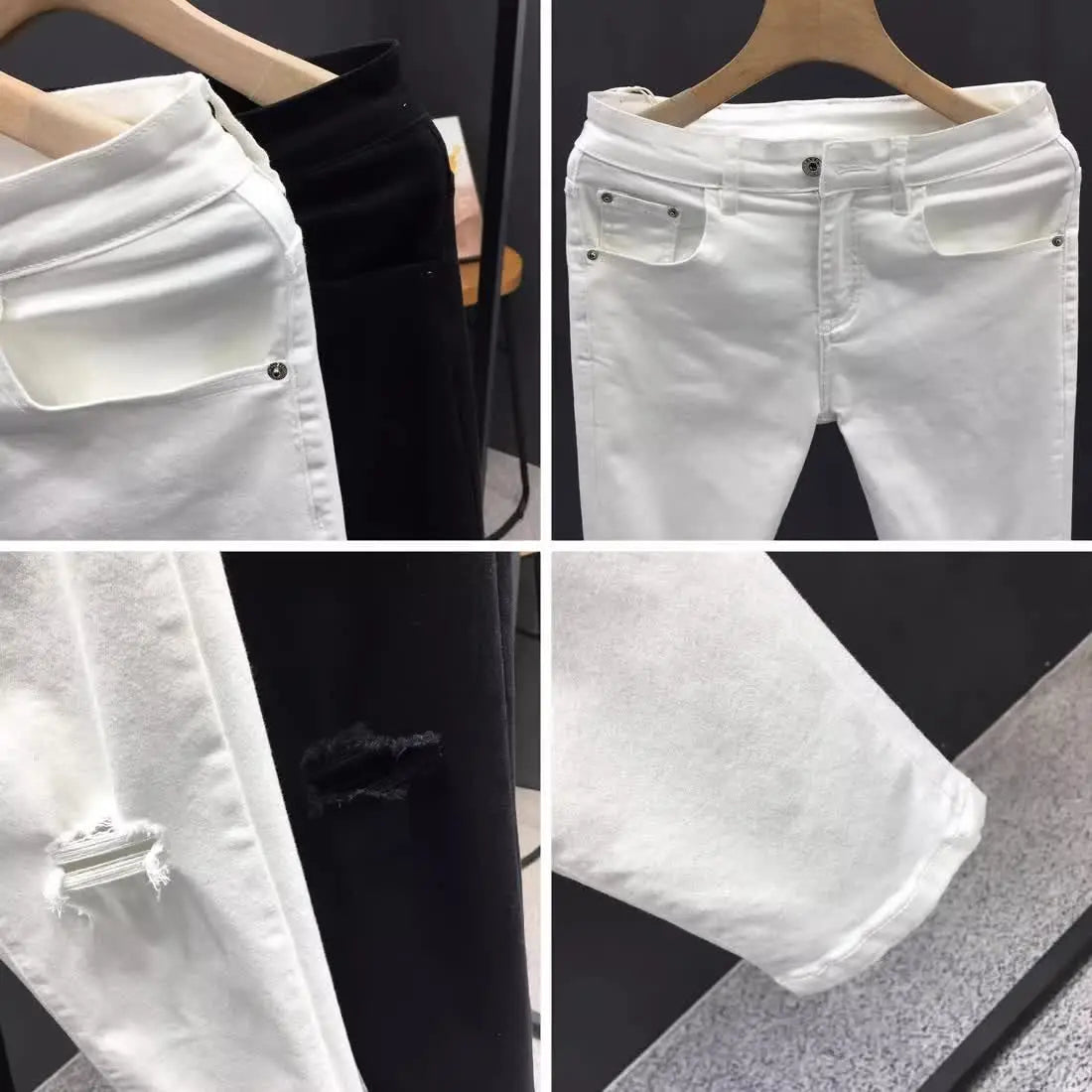 Man Luxury Clothing Men's White Ripped Jeans Spring Summer Slim Skinny Pants Korean Trendy Stretch Casual Fashion Cropped Pants