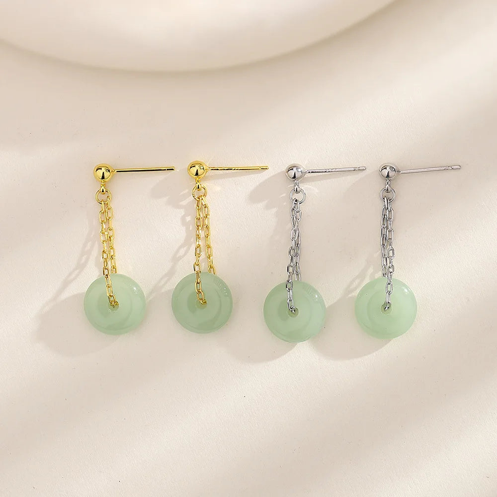 VENTFILLE 925 Silver Gold Color Hetian Jade Earrings for Women Girls Festival Gift Green Round Jewelry Dropshipping Wholesale