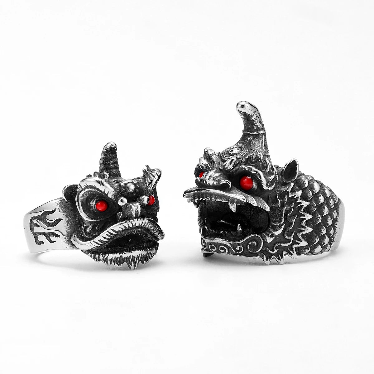 Chinese Lion Dance Unique Men Rings Stainless Steel Retro Punk Stylish Women Jewelry Fashion Accessories Gift Wholesale