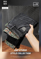 Men's Work Pants 2025 Spring Autumn Men's Casual Jeans New Slim Foot-bound Pants Explosive Street Luxury Washed Elastic Trousers