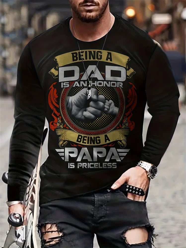 Vintage Motorcycle Print Men's Long Sleeve T-shirt Autumn Daily Head Fashion Men's Top Motorcycle Enthusiast Long Sleeve T-shirt