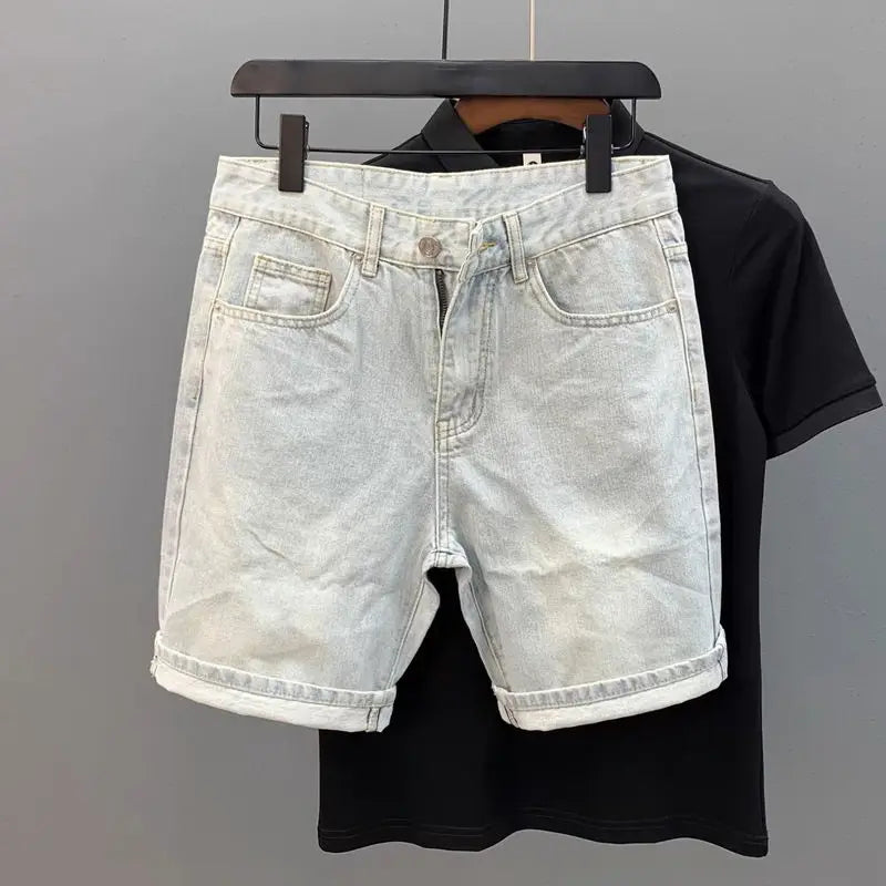 Light Blue Denim Shorts CowBoys Simple Solid Brand Summer New Slim-fit Non-elastic Washed Casual Half Pants Bermuda Shorts