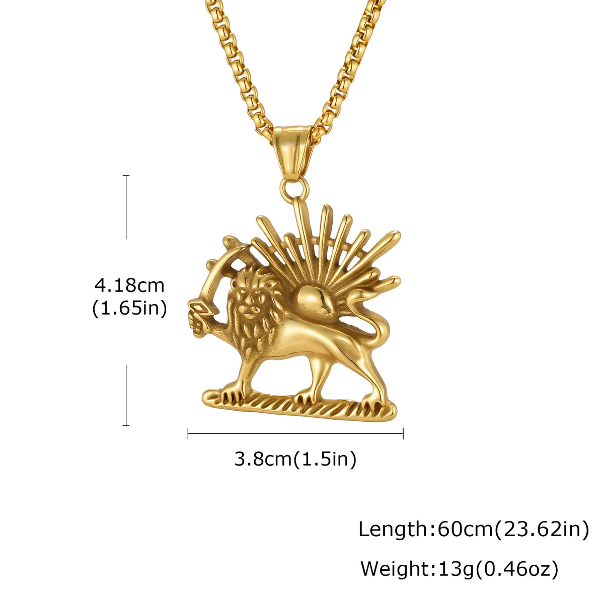 Persian Shir Khorshid Lion Sun Pahlavi Necklace for Men,Silver Color Stainless Steel Sickle Lion Necklace,Iranian Jewelry