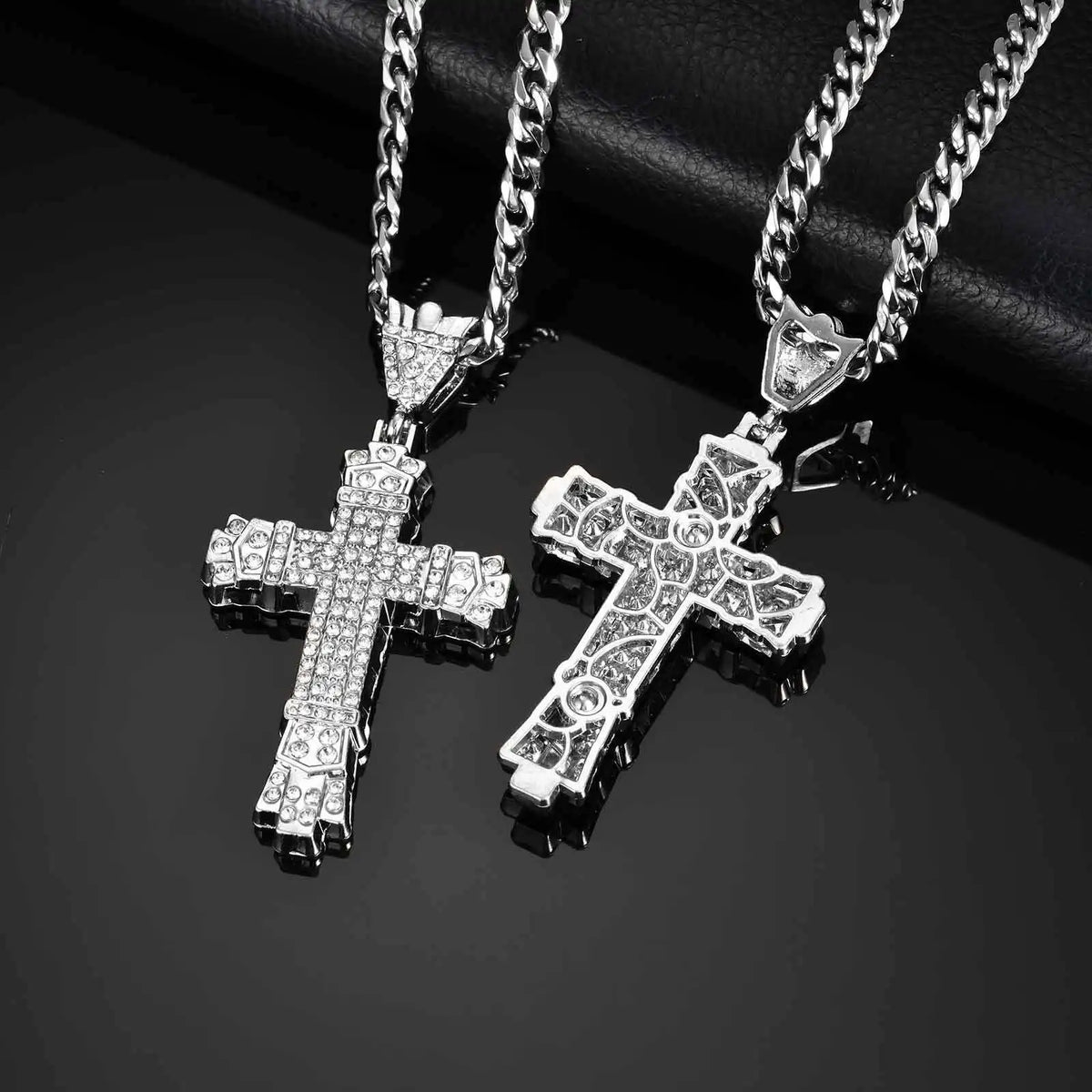 Hip-hop Rhinestone Cross Necklace for Men Boys,Punk Rap Street Cool Cross Metal Pendant Necklace,Birthday Gift for Husband Dad