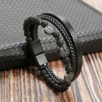 Tree of Life Leather Bracelets for Men Dad Father Grandfather BFF, Black Braided Rope Chain Multi-Layers Wristband Gift Jewelry