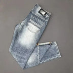 Spring Autumn 2025 Man Luxury Clothing Retro Embossed Denim Jeans for Men High-End Washed Fashion Man Designer Skinny Jeans