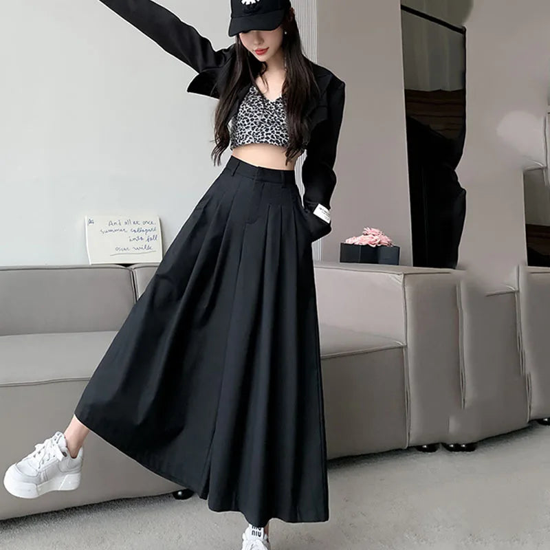 Oversize Wide Leg Pants For Women Gathered Waist Spliced Ruched Casual Solid Long Trousers Female Clothing Summer