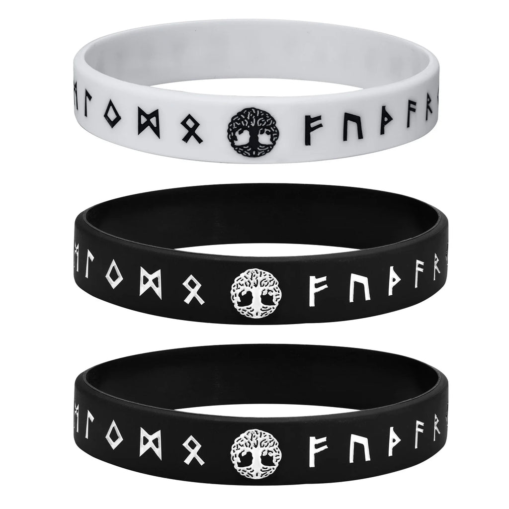 Mprainbow Mens Tree of Life Bracelets, 1/2/3/4 Pcs Norse Viking Soft Runes Silicone Rubber Band Wristband Bangle,Comfort Fit