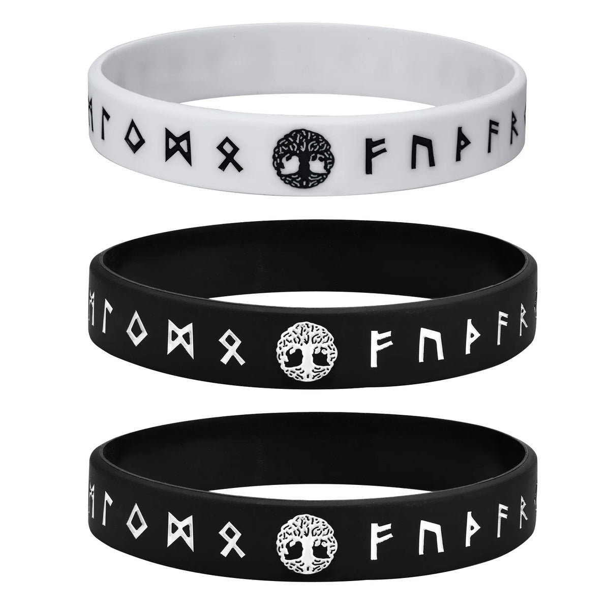 Mprainbow Mens Tree of Life Bracelets, 1/2/3/4 Pcs Norse Viking Soft Runes Silicone Rubber Band Wristband Bangle,Comfort Fit
