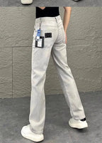 PENDRA Original White Gray Draped Slim-Fit Straight-leg Slimming Jeans