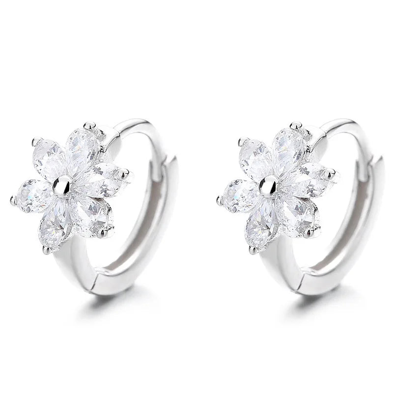925 Sterling Silver Vintage Earrings For Women Trendy Simple Flower CZ Earring Jewelry Prevent Allergy Party Accessories Gift