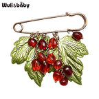 PENDRA Scarlet Vintage Red-Bead Leaf Flower Brooch