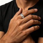 Stainless Steel Wide Band Star Ring for Men,Cubic Zirconia Five Pointed Star Rings,Vintage Punk Unisex Finger Ring Jewelry Gift