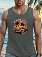 PENDRA Beach Hawaiian Tank Vintage Car Print Sleeveless Tank Top