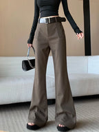 Retro solid color pants women autumn and winter high waisted casual and fashion versatile floor length flared trousers