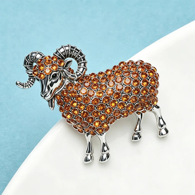 PENDRA Highland Rhinestone Goat Brooch