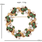 PENDRA Evergreen Crystal Garland Rhinestone Pearl Flower Wreath Brooch