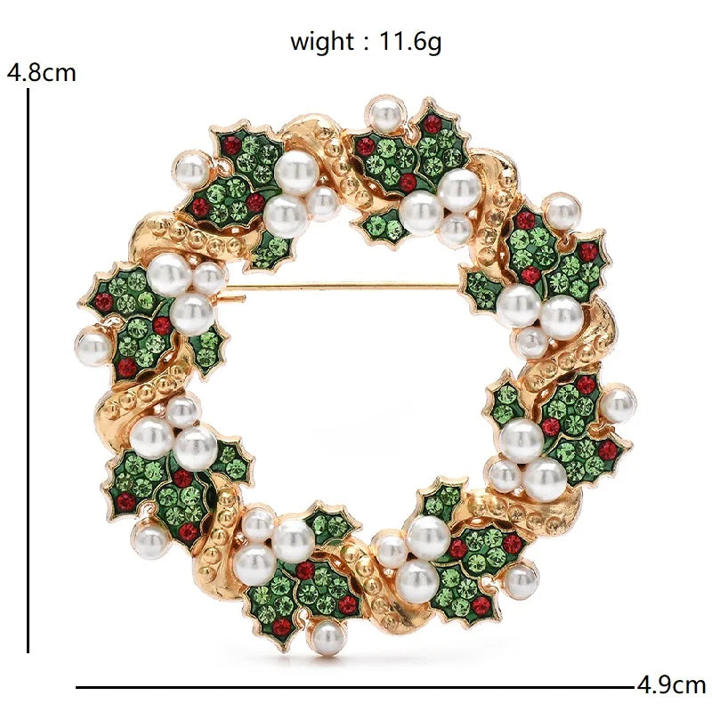 PENDRA Evergreen Crystal Garland Rhinestone Pearl Flower Wreath Brooch