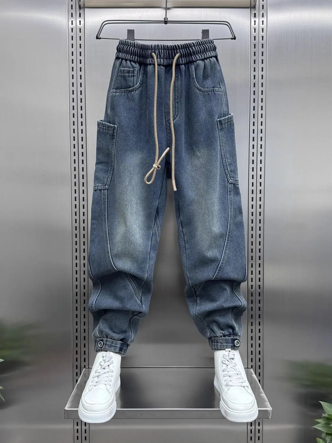 2026 Luxury Man Clothing Brands Men's New Retro Washed Elastic Jeans Summer Trendy Brand Harlan Pants Tied Feet Casual Trousers